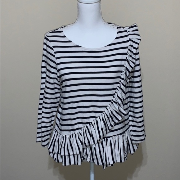 Crown & Ivy striped  ruffle top - Picture 1 of 3